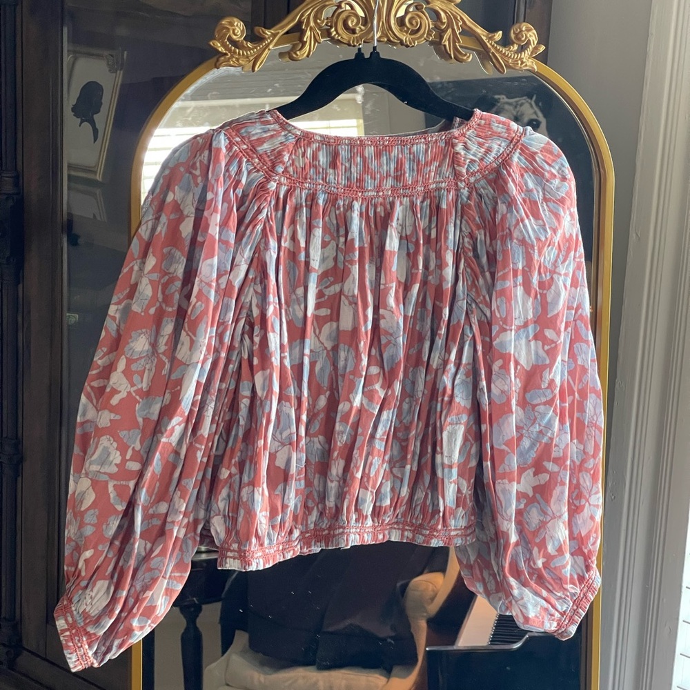 Joie May Cropped Floral-Print Blue and Pink Blouse - Picture 6 of 11